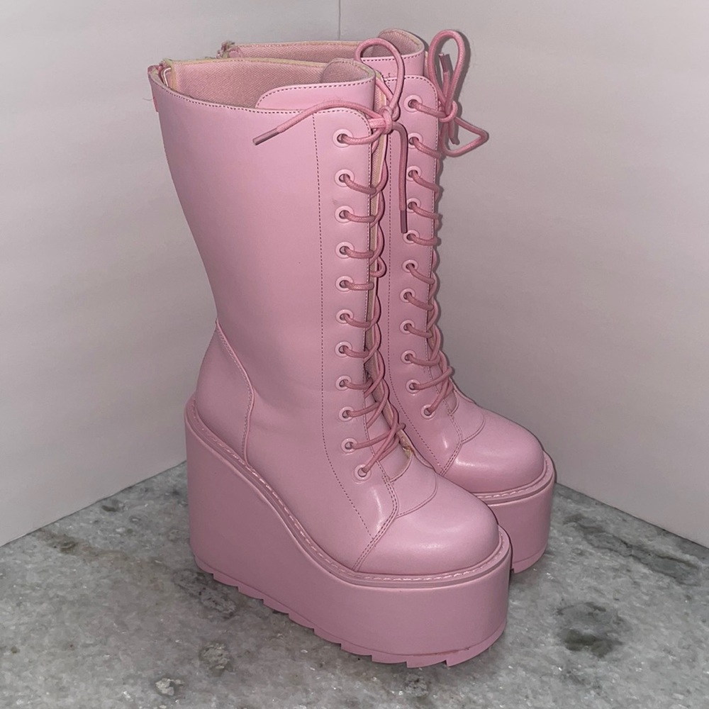 YRU Dune Lace Up Platforms - Baby Pink
